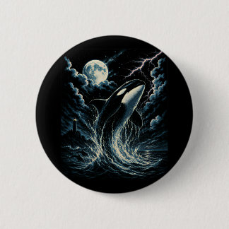 Vintage Orca Middernachtmaan 90s Orka Ronde Button 5,7 Cm