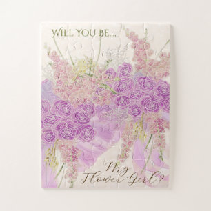 Vintage Orchid Ombré Strik en Boeket-Bloemenmeisje Legpuzzel