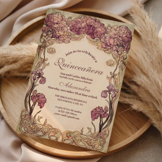 Vintage Orchidee Art Nouveau Quinceañera Kaart