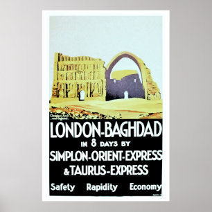 Vintage Orient Express London Bagdad, reisadverten Poster