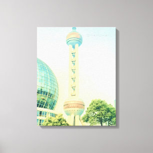 Vintage Oriental Pearl Tower Shanghai Canvas Afdruk