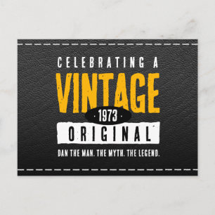 Vintage originele zwarte leren geboortejaar aankondigingskaart