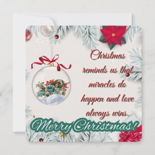 Vintage Ornament & Poinsettia Christmas Feestdagenkaart (Voorkant)