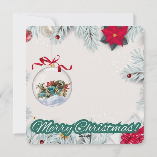 Vintage Ornament & Poinsettia Christmas Feestdagenkaart (Achterkant)