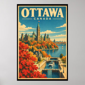 Vintage Ottawa Canada Reis Kunst Parliament Hill Poster