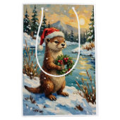 Vintage Otter met Kerstkrans van Frozen Medium Cadeauzakje (Voorkant)