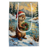 Vintage Otter met Kerstkrans van Frozen Medium Cadeauzakje (Achterkant)