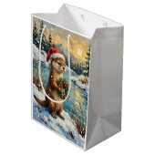Vintage Otter met Kerstkrans van Frozen Medium Cadeauzakje (Achterkant Gekanteld)