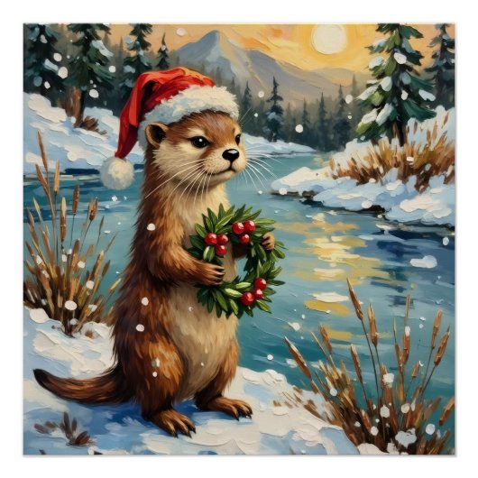 Vintage Otter met Kerstkrans van Frozen Perfect Poster (Voorkant)