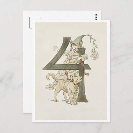 Vintage Ottilia Adelborg Bloemennummer - 4 Briefkaart (Voorkant / Achterkant)