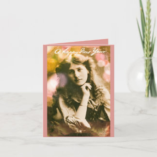 Vintage Oud en Nieuw Vrouw in Roze Kaart