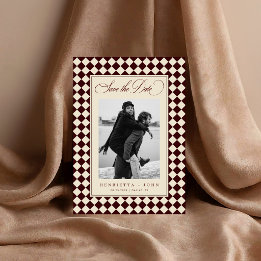 Vintage Oud Geld Preppy Geruite 2 Foto Huwelijk Save The Date