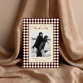 Vintage Oud Geld Preppy Geruite 2 Foto Huwelijk Save The Date