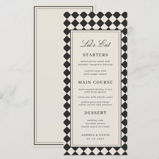 Vintage Oud Geld Preppy Geruite Retro Trouw Menu (Voorkant / Achterkant)