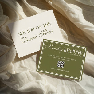 Vintage Oude Rijkdom Olijfgroene QR Code Trouwfees RSVP Kaartje