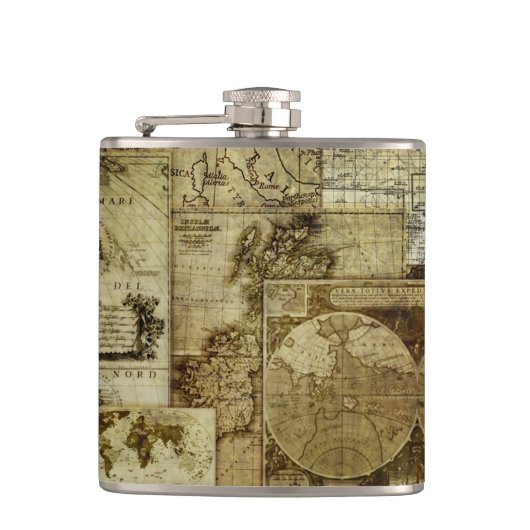 Vintage oude wereld kaarten heupfles (Voorkant)