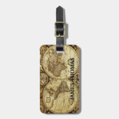 Vintage Oude Wereldkaart Monogram Bagagelabel (Voorkant verticaal)
