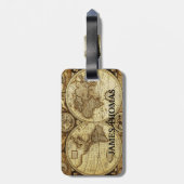 Vintage Oude Wereldkaart Monogram Bagagelabel (Achterkant verticaal)