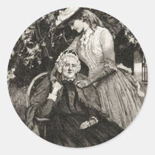 Vintage Oudere moeder en dochter Ronde Sticker