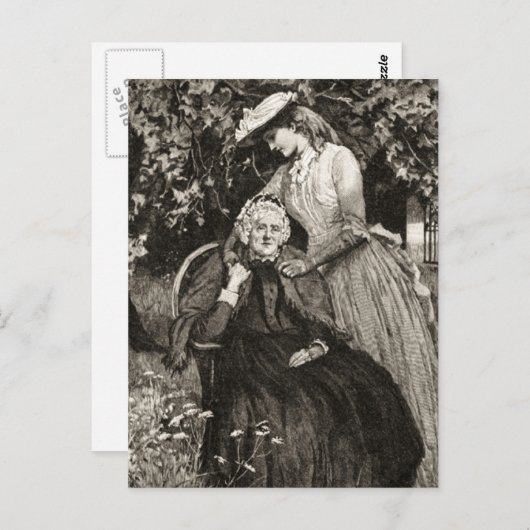 Vintage Ouderen Briefkaart moeder en dochter (Voorkant / Achterkant)