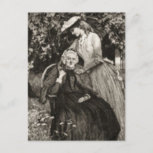 Vintage Ouderen Briefkaart moeder en dochter