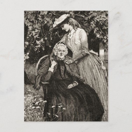 Vintage Ouderen Briefkaart moeder en dochter (Voorkant)