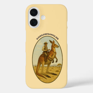 Vintage Outback Cowboy die op een Reuzenkangoeroe iPhone 16 Hoesje