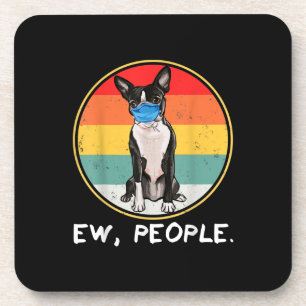 Vintage Ow People Boston Terrier Dog Wearing Face Bier Onderzetter