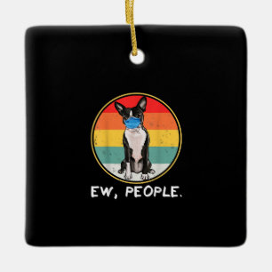 Vintage Ow People Boston Terrier Dog Wearing Face Keramisch Ornament