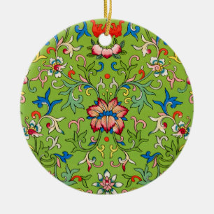 Vintage Owen Jones Chinees Ornament Groen Bloemmot