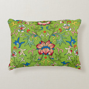 Vintage Owen Jones Chinees Ornament Groen Bloemmot Accent Kussen