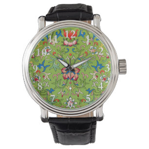 Vintage Owen Jones Chinees Ornament Groen Bloemmot Horloge