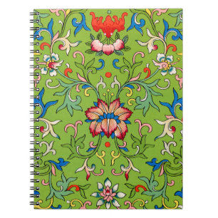 Vintage Owen Jones Chinees Ornament Groen Bloemmot Notitieboek