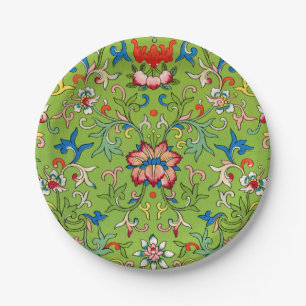 Vintage Owen Jones Chinees Ornament Groen Bloemmot Papieren Bordje