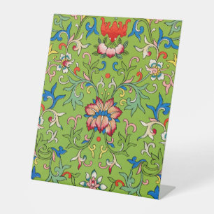 Vintage Owen Jones Chinees Ornament Groen Bloemmot Reclamebord Met Voetstuk