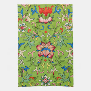 Vintage Owen Jones Chinees Ornament Groen Bloemmot Theedoek