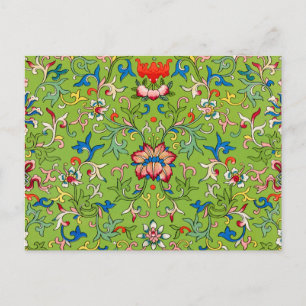 Vintage Owen Jones Chinese Ornament Groen Bloemmot Briefkaart