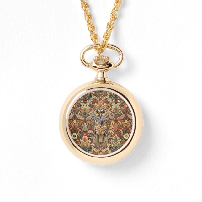 Vintage Owl Art Style Morris Horloge (Voorkant)