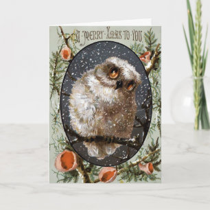 Vintage Owl Christmas Feestdagen Kaart