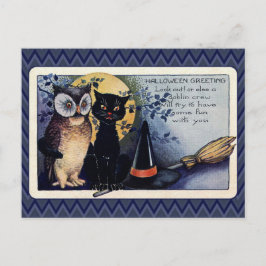 Vintage Owl en Cat Halloween Greeting Briefkaart