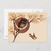 Vintage Owl in maan Briefkaart (Voorkant / Achterkant)