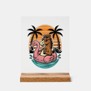 Vintage Paard Flamingo Float Zomer Vakantie Ontwer Acryl Bord