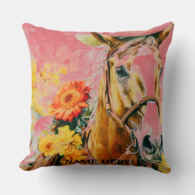 vintage paard met cowboyhoed kussen (Voorkant)