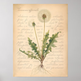 Vintage Paardenbloempluis Hoofd Botanische Poster