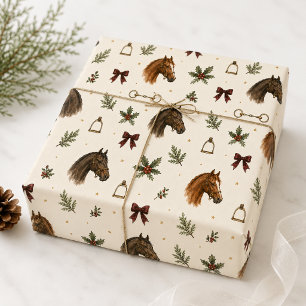 Vintage Paardensport Kerstmis Paard Snaffle Hulst Cadeaupapier