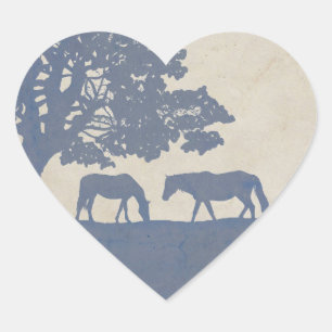 Vintage paardenweddenschap met blauw en ivoor hart sticker