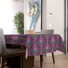 Vintage paars, groen en goud bloemmotief tafelkleed
