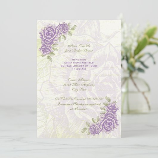 Vintage paars vrijgezellenfeest roos kaart (Staand voorkant)