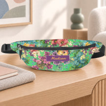Vintage paarse bloem groen patroon monogram