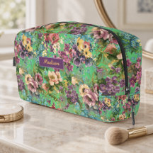 Vintage paarse bloem groen patroon monogram